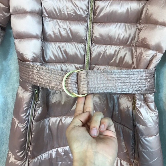 Cole Haan Signature pink metallic puffer jacket vegan “down” filled belted coat - Picture 4 of 16